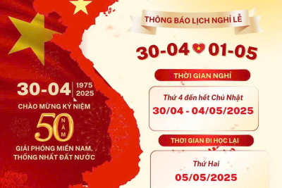 THÔNG BÁO LỊCH NGHỈ LỄ 30/4, 01/5/2025.