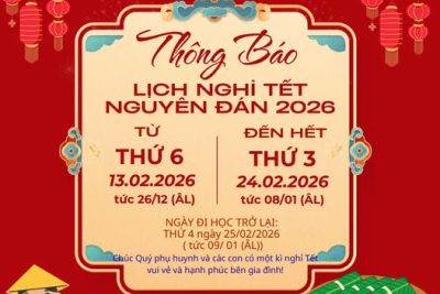 Trường Mầm non Trực Thắng thông báo lịch nghỉ Tết Nguyên đán Bính Ngọ năm 2026